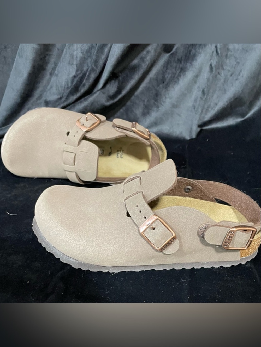 Birkenstock Kids Beige Clog with Rose Gold Buckles